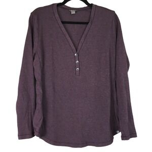 Eddie Bauer Womens 2XL Purple Waffle Knit Henley Thermal Long Sleeve Top Plum